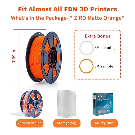 ZIRO Matte PLA Filament 1.75mm, Pure Color No-Shine 3D Printer Filament, High Toughness 3D Printing Material, Military Orange (Matte)
