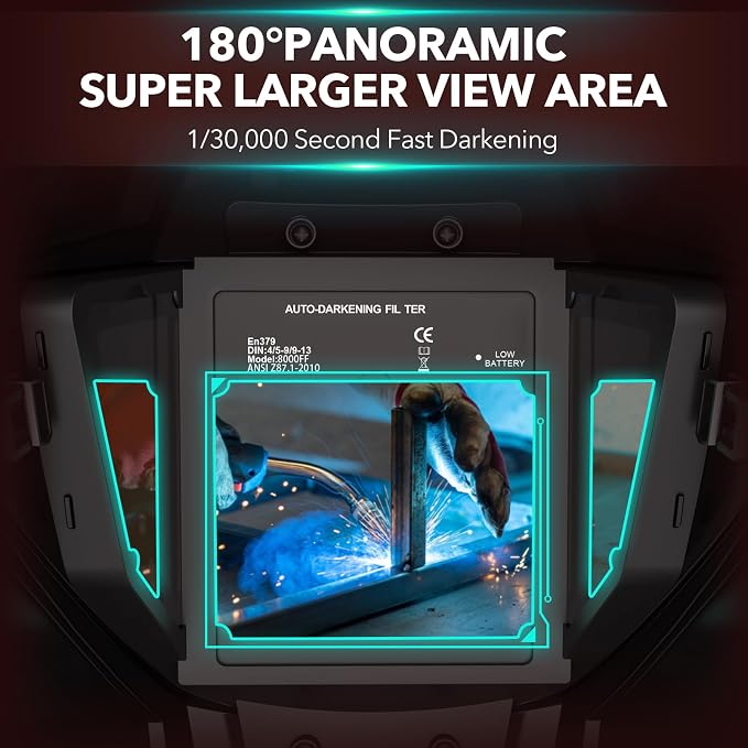 TRQWH Panoramic View Welding Helmet Auto Darkening Welding Hood True Color 4 Arc Sensor Welding Mask Large Viewing 3.94" x 3.15" Wide Shade 4/5-9/9-13 Weld Helmet for TIG MIG ARC Weld (Red)