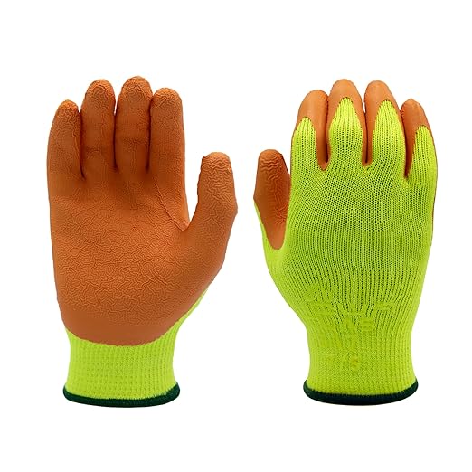 SHOWA Atlas 317 Original 1994 Crinkle Grip Work Gloves, Natural Latex Palm, Heavy Duty 10-Gauge for Construction, Landscaping, Gardening, & Masonry, Hi-Vis Yellow, Medium, 1-Pair