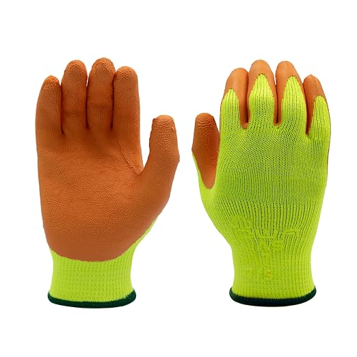 SHOWA Atlas 317 Original 1994 Crinkle Grip Work Gloves, Natural Latex Palm, Heavy Duty 10-Gauge for Construction, Landscaping, Gardening, & Masonry, Hi-Vis Yellow, Large, 12-Pair
