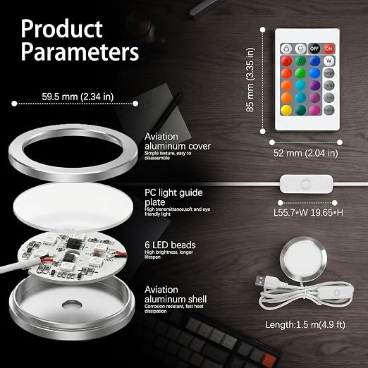 2 Pack 16Colors LED Lamp Kit 001 for Bambu lab Light Kit MH001, Color Storage, RGB Remote Control, 5V USB Puck Light Set DIY Hardware Spare Parts for Makerwold 3D Printed Lamp Projects
