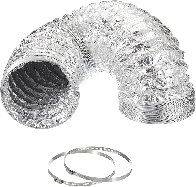 PATIKIL 10 Feet Dryer Vent Hose, 7 Inch Diameter Flexible Aluminum Ducting Flex Air Ducting Dryer Vent 2 Clamps Included for Heating Ventilation Air Conditioning, Silver