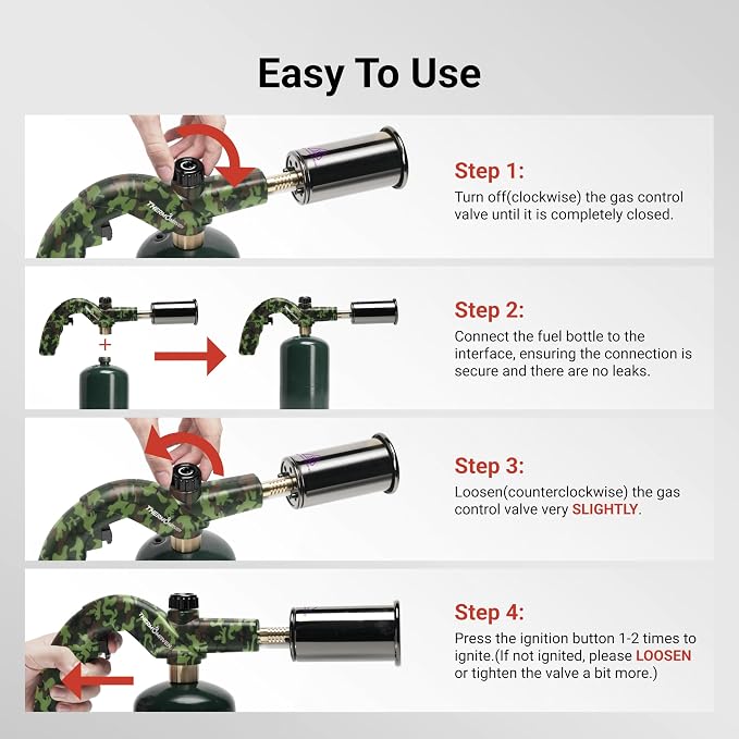 ThermoMaven Propane Torch Lighter, Cooking Torch Gun, Charcoal Lighter, Flame Thrower Adjustable Kitchen Food Torch Head, Blow Torch for Grill, Sous Vide, BBQ, Gas Welding Kit (Gas Tank Not Included)