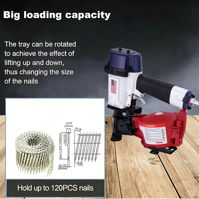American Style CN45N Roofing Nailer, 15 Degree Roofing Nail Gun, 3/4-Inch to 1-3/4-Inch Coil Nails, 120-pcs Load Capacity Coil Nailer