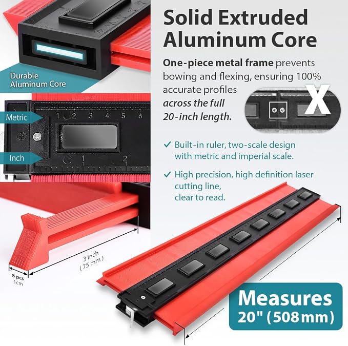 FIRSTINFO Metal-LOCK-Powerful-Magnet -Attached 20 inch (508mm) Lockable & Twin Scale Widen Profile Contour Shape Duplicator Gauge Convenient for Magnetic Attraction