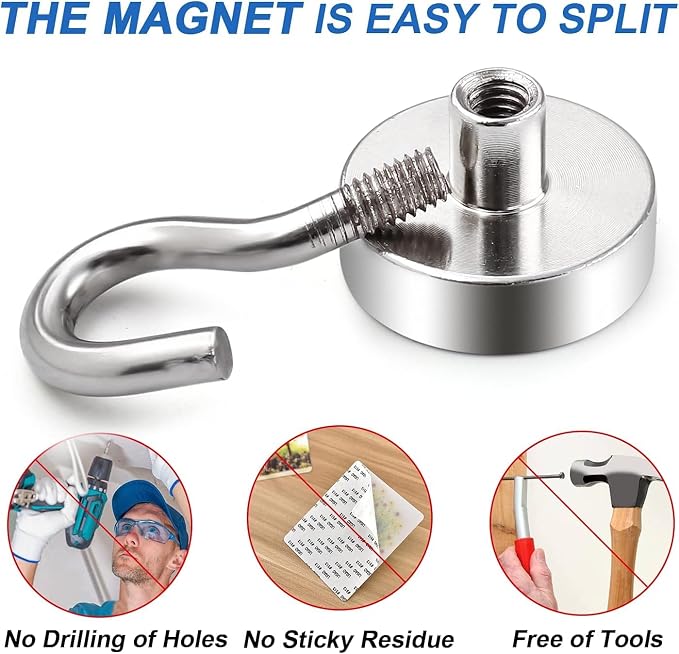 LOVIMAG Magnetic Hooks Heavy Duty, 30LBS, 4 Pack | Magnet with Hook for Cruise Cabins, Classroom, Kitchen Essentials, Door Decoration, Refrigerator, Silver