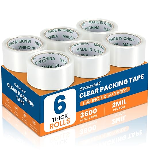 Clear Heavy Duty Packing Tape, 6 Rolls Bulk, 1.88 Inchs x 60 Yards Per Roll, Strong Packaging Tape for Shipping, Moving, Box Sealing & Refill