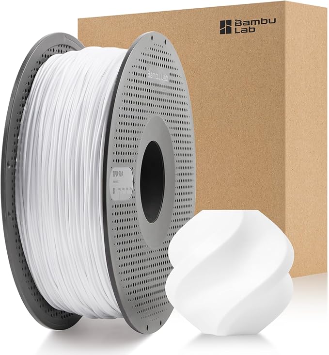 Bamboo Original TPU 90A 1.75MM Filament Exceptional Wear Resistance for Lasting Performance with RFID for Bambu Lab A1,A1MINI,X1,P1 AMS 1KG +/- 0.03mm AMS HT Compatible (White 51105)