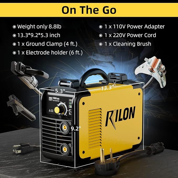 Stick Welder 110V/220V, Arc Welding Machine 160A, IGBT High Duty Cycle, Dual Voltage MMA Welding Kit with Hot Start Arc Force Anti-Stick DC, Yellow