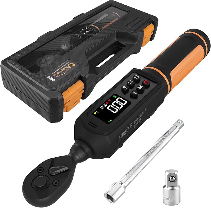 Uharbour Digital Torque Wrench 1/4 Drive, 1.1-22.1 Ft-lbs/1.5-30Nm Range, Electric Torque Wrench with Dual Direction Ratchet, ±1% Accuracy with Vibration, Buzzer and LED Alert
