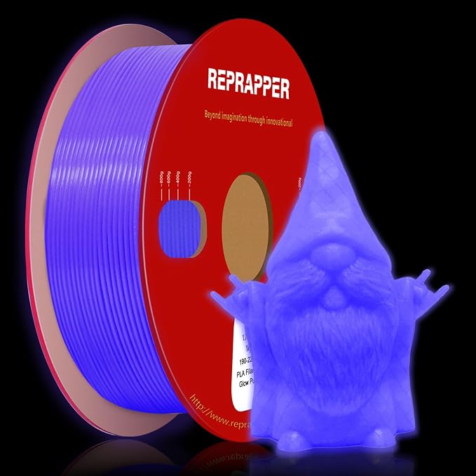 RepRapper Glow in the Dark Purple PLA Filament 1.75mm (+- 0.03mm) 2.2lb (1kg) for 3D Printer, Phosphorescent Glow PLA Purple Color