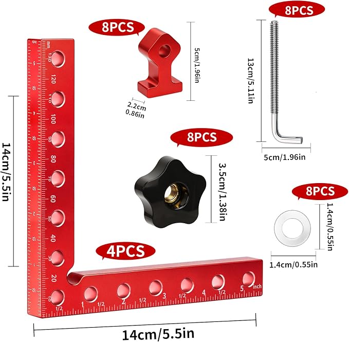 4PCS 5.5" 90° CNC Aluminum Corner Clamps for Woodworking Heavy-duty, Precise 90° alignment, for cabinets, frames, drawers, furniture, Includes storage case