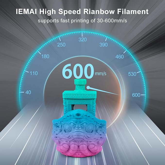IEMAI Rainbow PLA Filament 1.75mm 1kg, Fast Color Change Multicolor 3D Printer Filament Up to 600mm/s Printing, Toughness & Neatly Wound for DIY, Artistic & Home Décor