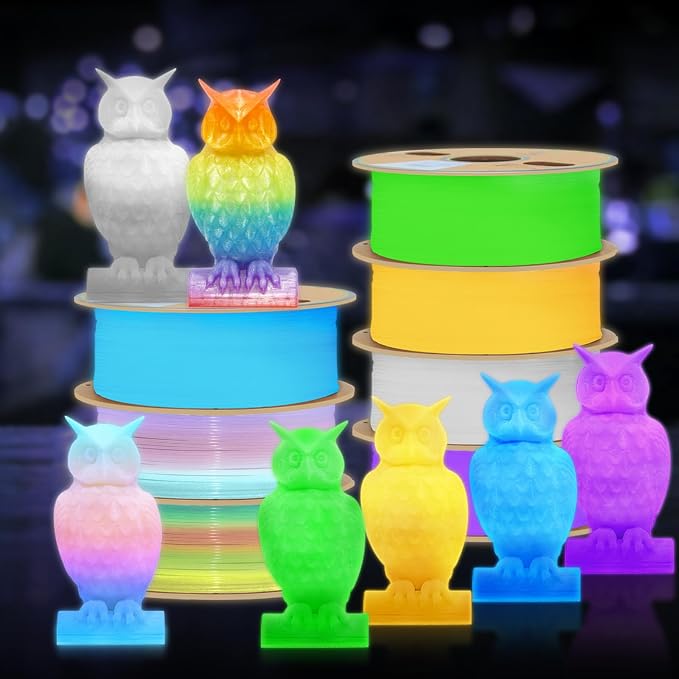YOUSU 3D Printer Filament Bundle, Glow in The Dark Filament Multicolor, Green, Blue, Yellow and Rainbow PLA Filament 1.75 mm, Dimensional Accuracy +/- 0.03 mm, 250g X 4 Pack
