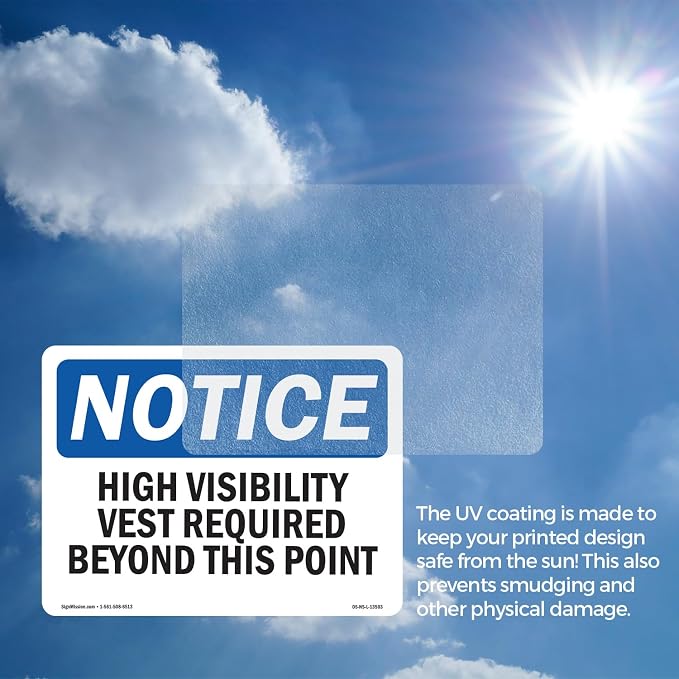High Visibility Vests Required Beyond This Point OSHA Notice Vinyl Decal Label 24 Inch x 18 Inch - 10 Pack