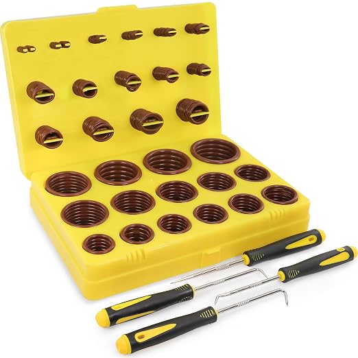 382 PCS Viton O Ring Assortment Kit (30 Sizes) - SAE Standard 75A Durometer Seal Kit for High Temp, High Pressure Automotive Engines, Hydraulic Systems, Chemical Plumbing - with 4 Pick Tools