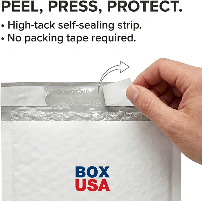 BOX USA Bubble Mailers 6-1/2" x 10" White (250-Pack) – Self-Seal Padded Envelopes with Bubble Lining, Poly Bubble Mailer Shipping Bags for Small Business, Ecommerce & Fulfillment Packaging