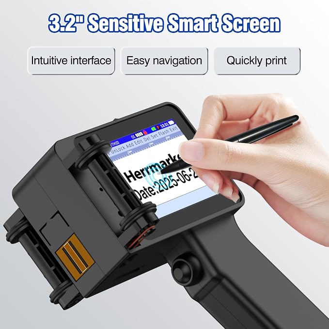 Mini Handheld Inkjet Printer Gun, Date Printer with 42ml Quick-Drying Ink Cartridge, 0.5” Nozzle Handheld Batch Code Machine for Barcode,Number,Text,QR-Code,Logo and Image on Carton Plastic Tube Metal
