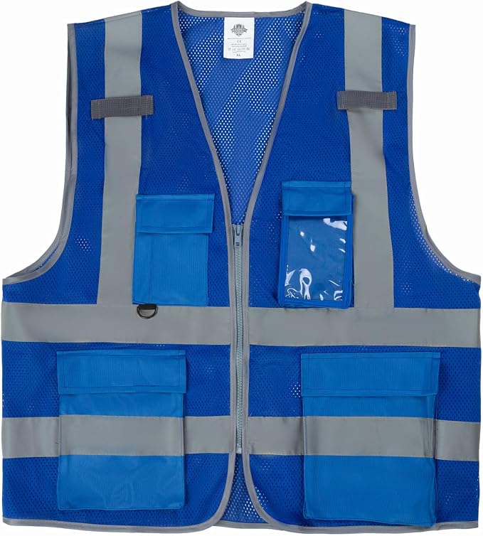 Dazonity High Visibility Mesh Safety Vest with Multi Pockets and Zipper, Fit for Men & Women, Work, Construction, Surveyor