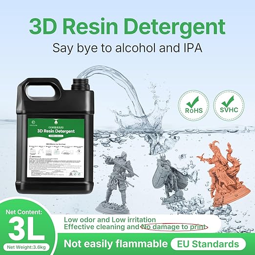 RESIONE 3D Resin Cleaner 3.6KG, Non-Flammable Photopolymer Resin Washing Solution for LCD/DLP/MSLA Prints - Low Odor Effective Cleaning Detergent, No White Residue, Cost-Effective Resin Remover