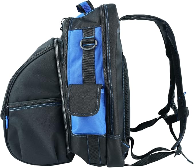 MELOTOUGH Electrician Tool Bag Welding Tool Backpack with Helmet Catch Heavy Duty Tool Organizer Bag for Electrician, Carpenter,Tradesman,Construction,HVAC,Welder (Blue)