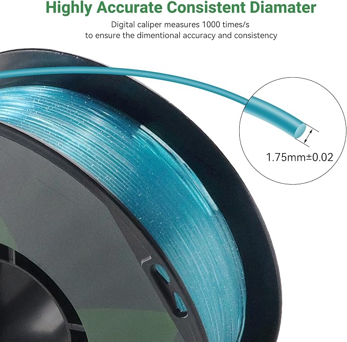 Crystal Rainbow PLA 3D Printer Filament, Dimensional Accuracy +/- 0.02 mm, 1kg (2.2lbs), 1.75 mm, Crystal Blue