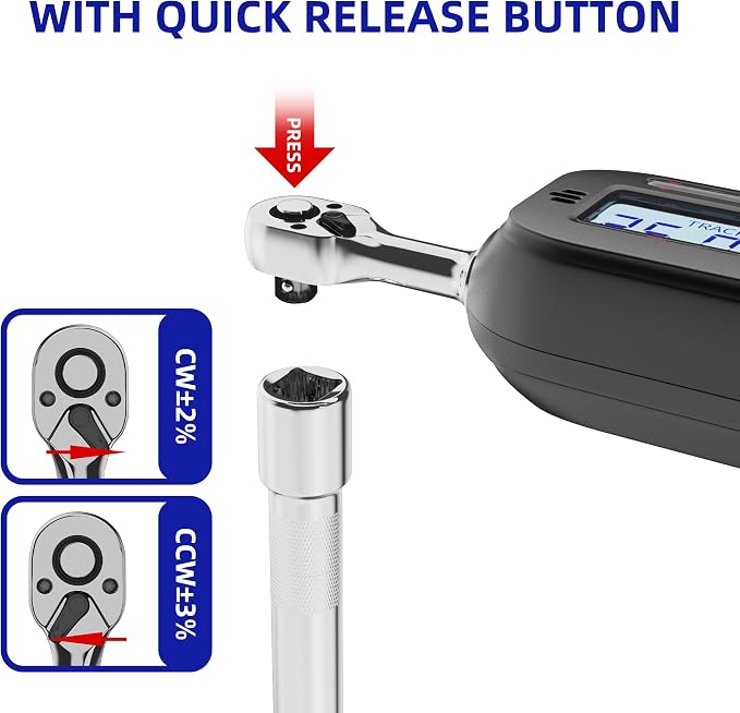 1/4 Inch Drive Digital Torque Wrench, 1.1-22.1Ft.lb/1.5-30Nm Electronic Bike Torque Wrench, ±2% Accuracy with Preset Value, Data Storage, Buzzer and LED Flash Notification for Bicycle Moto