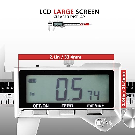 Rechargeable Calipers 6 Inch, Digital Caliper Stainless Steel Electronic Micrometer with Large LCD Display, Inch/mm/Fraction Conversion, Professional Vernier Measuring Tool