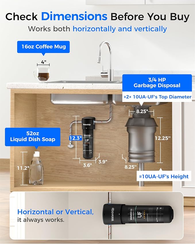 Waterdrop 10UA-UF 0.01 μm Ultra Filtration Under Sink Water Filter System and Waterdrop RF10-UF 0.01 Micron Replacement Filter Cartridge for 10UA/10UA-UF/10UB/10UB-UF