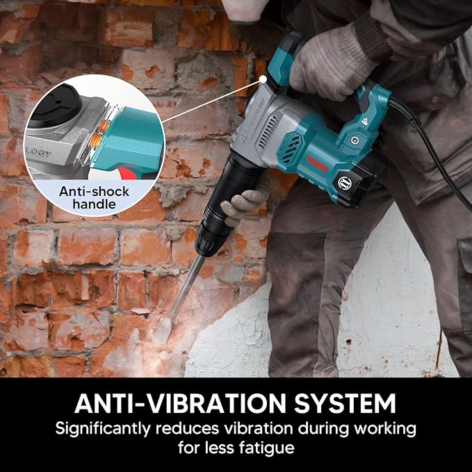 ENEACRO SDS-Max Demolition Jack Hammer, 11 Amp Electric | Lightweight, Aluminum Alloy Shell, Vibration Control, Includes Grease, Tool Bag & Chisels, For Concrete