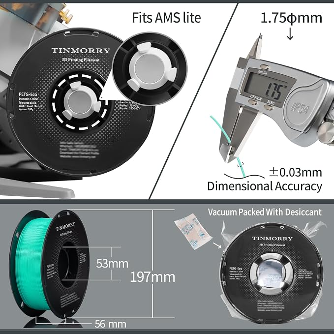 TINMORRY PETG Filament 1.75, Rapid PETG-Eco 3D Printer Filament, Compatible with Most FDM 3D Printers, 1 KG 1 Spool, Mint Green