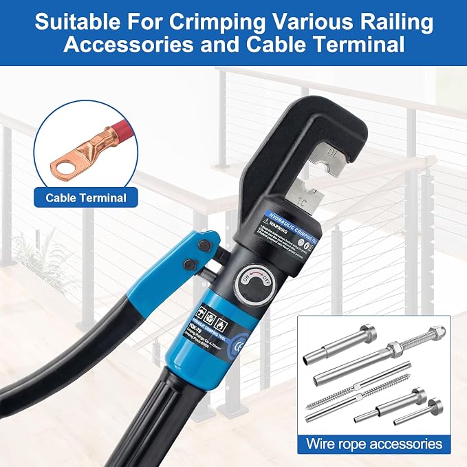 BLIKA Hydraulic Crimping Tool with 13 Dies, 10 Ton Battery Cable Crimper Tool & Wire Rope Crimping Tool 12AWG-2/0AWG for Stainless Steel Cable Railing Hardware Kit, LB