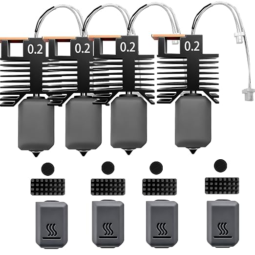 4PK for Snapmaker U1 0.2mm Hotend Hardened Steel U1 Nozzle Assembled Hot End Nano Coating 2.5X Hardness for Snapmaker u1 Nozzle Integrated Leak-Proof Nozzle-Throat Completed Hotend for U1 Accessories