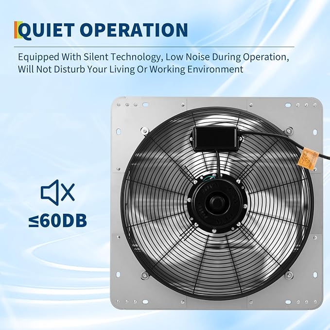 CuisinSmart 16 Inch Automatic Shutter Exhaust Fan Wall Mount, 2000 CFM High Speed Ventilation Fan with Quiet 1500 RPM Motor for Attic, Garage, Greenhouse & Shed