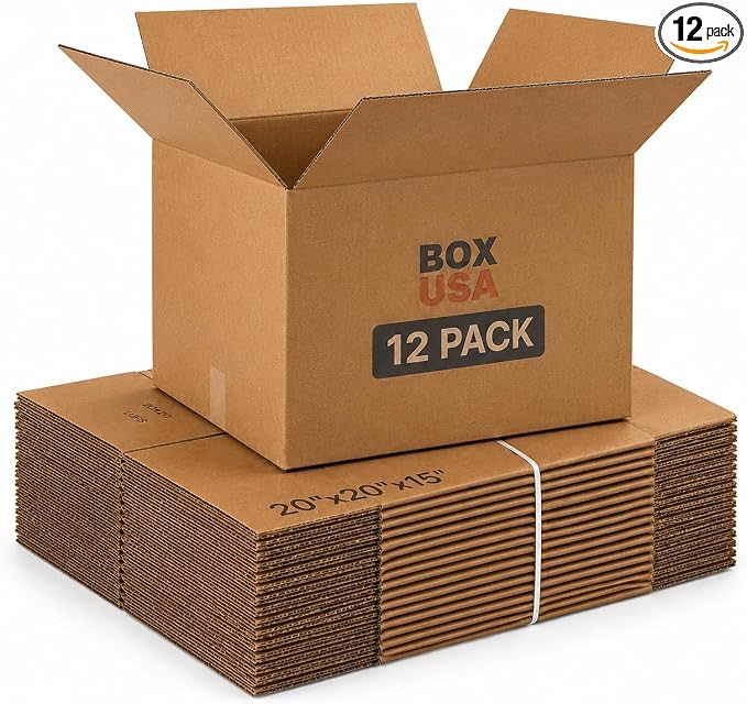 BOX USA Large Moving Boxes 20"L x 20"W x 15"H 12-Pack - Corrugated Cardboard Box for Shipping, Mailing, Packing, Packaging and Storage
