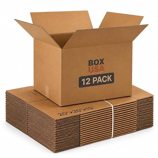 BOX USA Moving Boxes Large 20"L x 20"W x 15"H 12-Pack - Corrugated Cardboard Box for Shipping, Mailing, Packing, Packaging and Storage 20x20x15