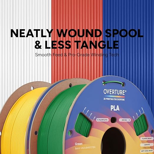 OVERTURE 2KG Bundle High Speed PLA Filament 1.75mm, Neatly Wound 3D Printer Filament 2 Pack 1kg Spool (2.2lbs) Rapid PLA, Fit Most FDM 3D Printers (Green+Yellow)