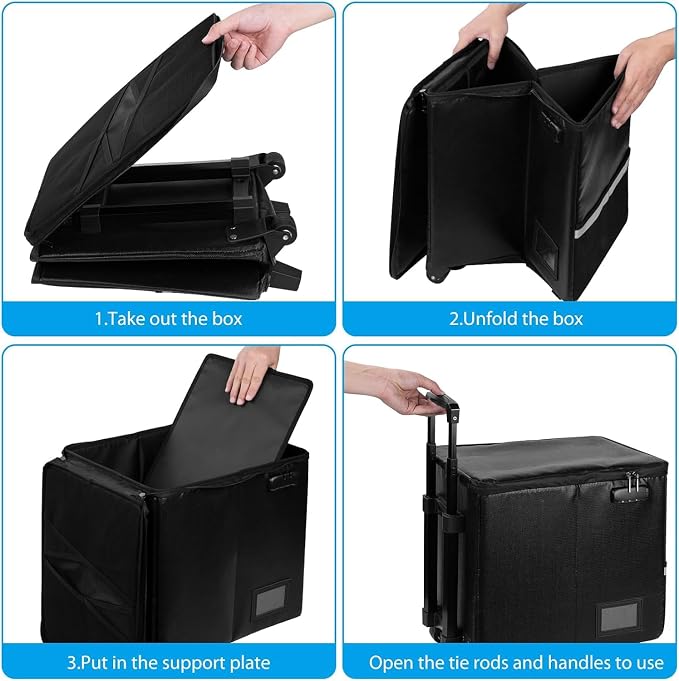 Fireproof Rolling File Box with Wheels for Letter & Legal Size Files | futaiphy Fireproof File Box with Wheels, Collapsible Rolling Fireproof Document Bag with Lock for Legal/Letter Size Files