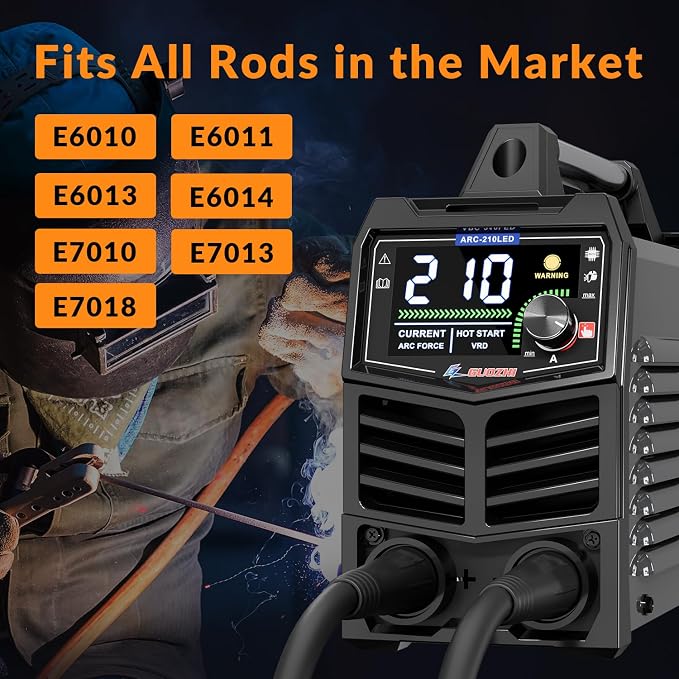 GZ GUOZHI Stick Welder 210Amp Large LED Display Digital Inverter IGBT Welding Machine,110V/220V Dual Voltage Hot Start Portable MMA ARC Welder Machine