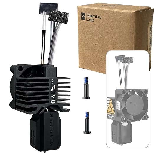 Original Bamboo Lab P1 Hotend Assembly Complete with Hardened Steel 0.4mm Nozzle,Ceramic Heater, Thermistor, Cooling Fan,Silicone Sock for P1S P1P 3D Printer Extruder Heating Block Replacement