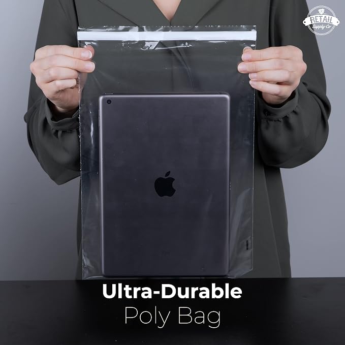 9x12 Poly Bags w Suffocation Warning - 200 Pack Clear Packaging Strong Seal