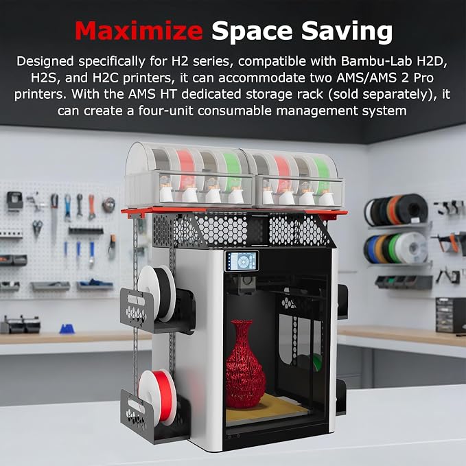 H2 Series AMS Stand Holder for Bambu-Lab H2D H2S H2C 3D Printers, Space Saving AMS Stack to Hold 2 AMS/AMS 2 Pro, AMS HT Storage Stacks Compatible