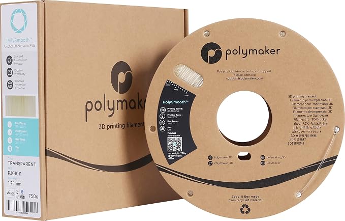 Polymaker PolySmooth PVB Filament 1.75mm 0.75kg Transparent - Print Like PLA Filament, Easy Smoothable Post Process with IPA Alcohol