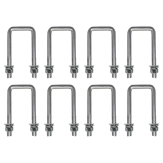 A.A Square U Bolts with Hardware for Boat Trailer, Electro-Galvanized Steel, 1/2" Diameter x 2-1/8" x 4-3/4" for 2x3 Beam (8 Pack)