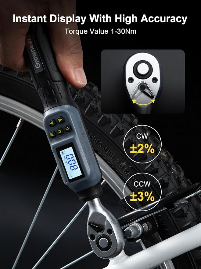 GROWNEER Digital Torque Wrench, 1.1-22.1 Ft-lbs/1.5-30 Nm, 1/4'' Drive Inch Pound Torque Wrench with Buzzer & LED Indicator, Electronic Wrench Set with Bits & Sockets for Gunsmithing Bike Motorcycle