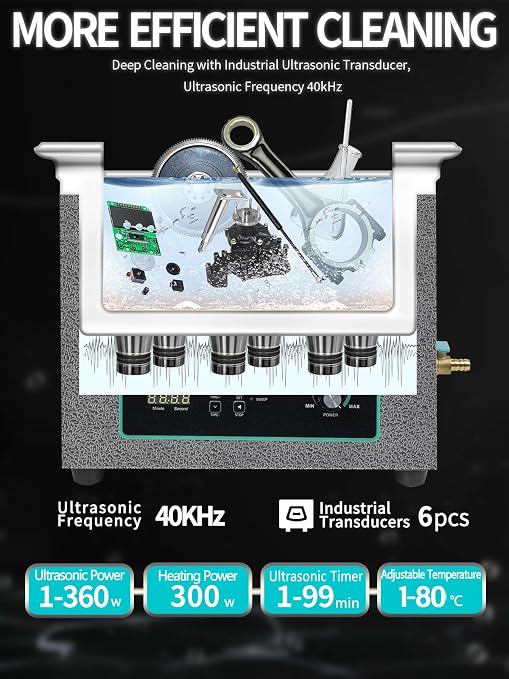 Ultrasonic Cleaner 15L, Sweep Function, 360W Power Adjustable Ultrasonic Parts Cleaner for Cleaning Carburetor, Metal Engine Parts, Gun, Oil Filter, Bike Chain, Gear, Eyewear, Watch, Jewelry