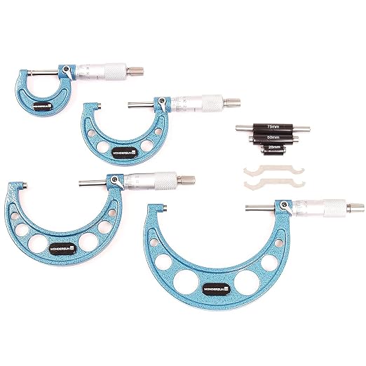 4 Pcs Outside Micrometer Set, Professional Precision Machinist Tool Kit, 0-1"/1-2"/2-3"/3-4" Measuring Range, 0.0001" Graduation, Professional Accuracy for Metalworking & Engineering