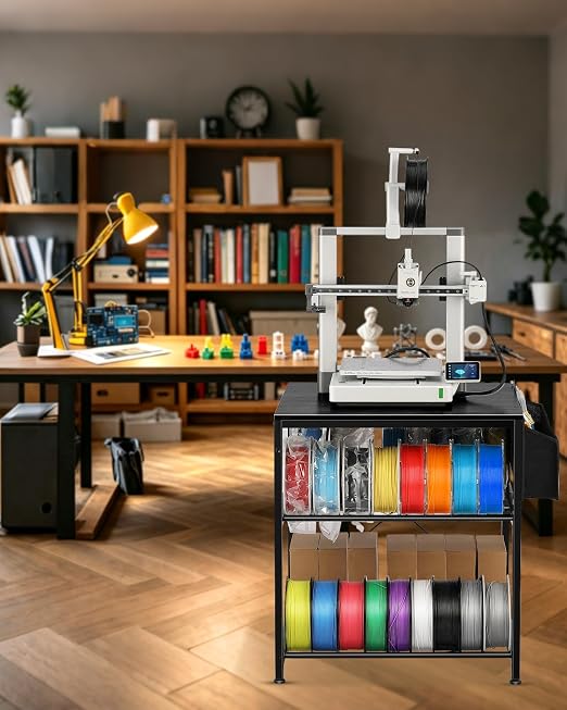 AHOWPD 3D Printer Stand with Filaments Storage - 3D Printer Table Filament Storage Rack Heavy Duty 3D Desk for Workshop Studio Office (Black)