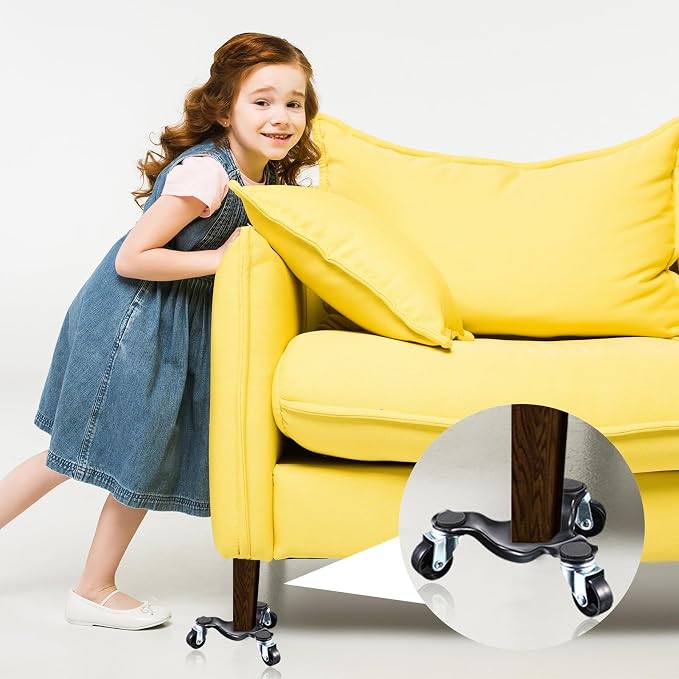 Tallew 4pcs Furniture Moving Dolly 3 Wheel Steel Tri Dolly Heavy Duty Movers Mobile Rollers Triangle Swivel Caster Easy Moving Tool for Home Furniture 200 Lbs Load Capacity(4pcs)