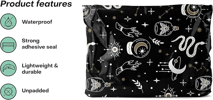 Package Mint Poly Mailers 14x19 100 Pack | Waterproof & Tear Resistant Mailing Envelopes | Small Business Supplies | Shipping Bags for Clothes | Cute Small Business Bags - Celestial Magic